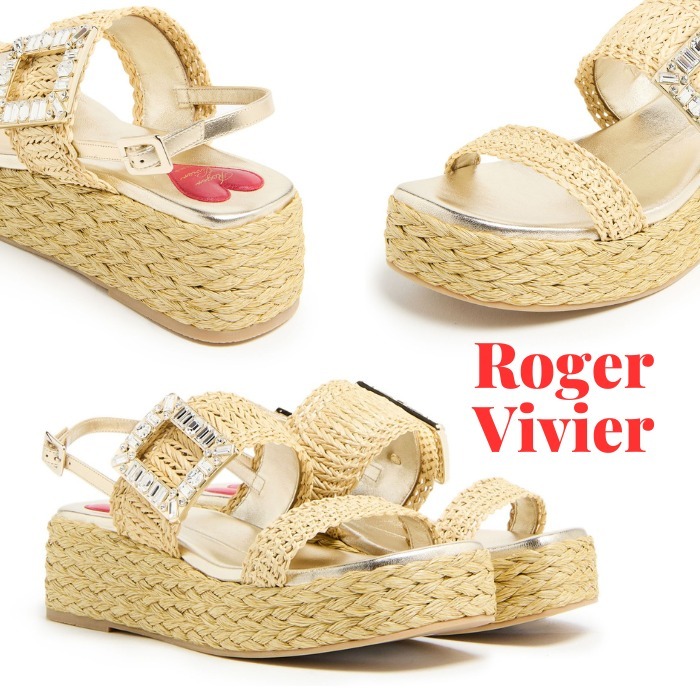 NEW【ROGER VIVIER】ストラスバックルラフィア ウェッジサンダル