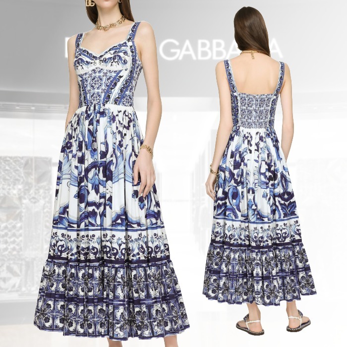 【地中海の息吹】D&G マヨリカプリント ポプリン ビスチェドレス
