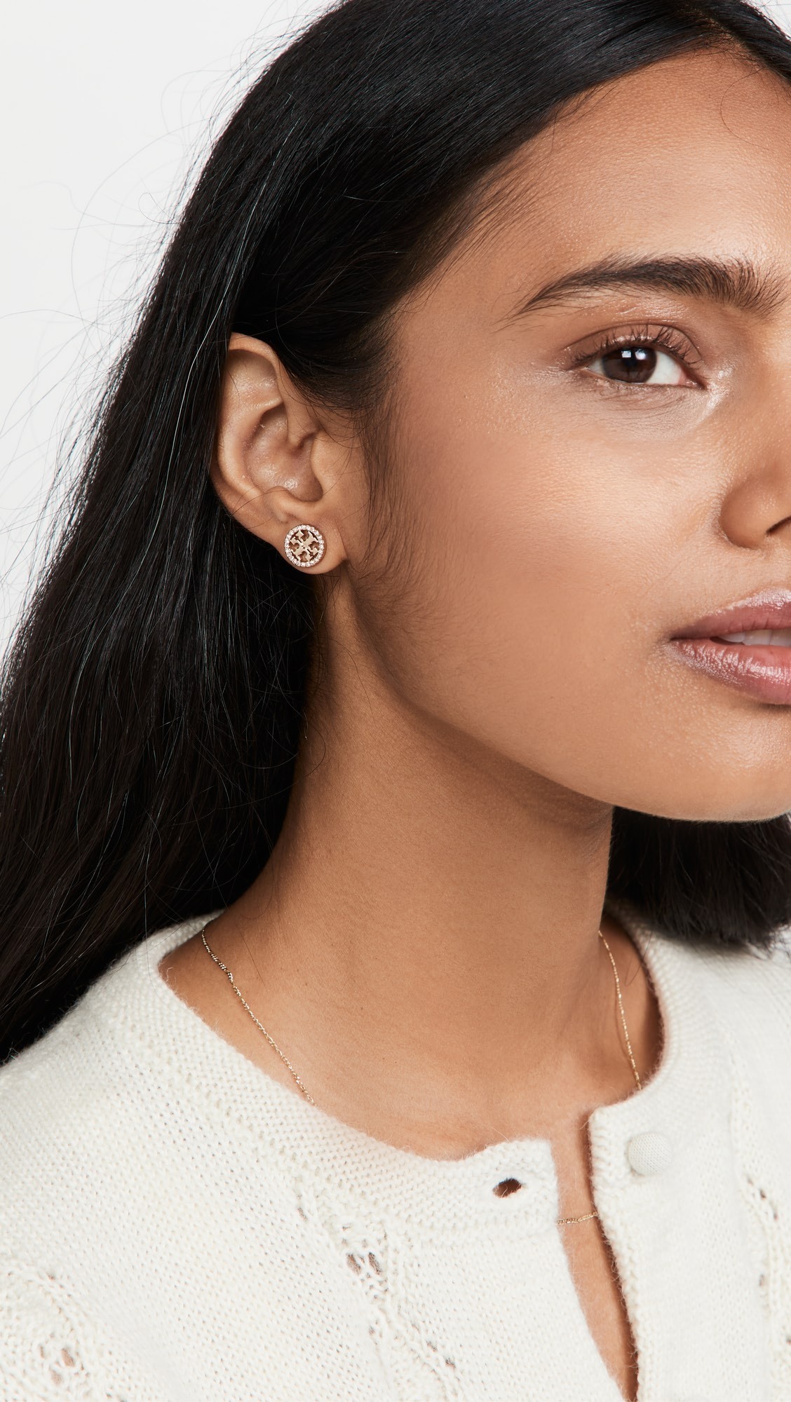 《Tory Burch》ミラーパヴェスタッド ピアス ロゴ クリスタル