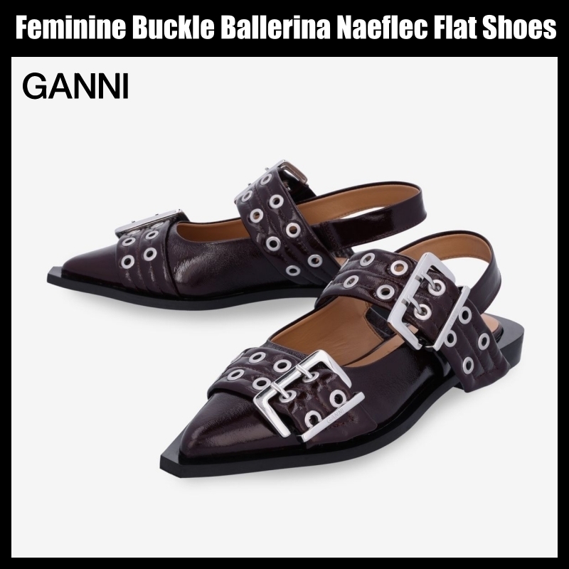 【GANNI】Feminine Buckle Ballerina Naeflec Flat Shoes