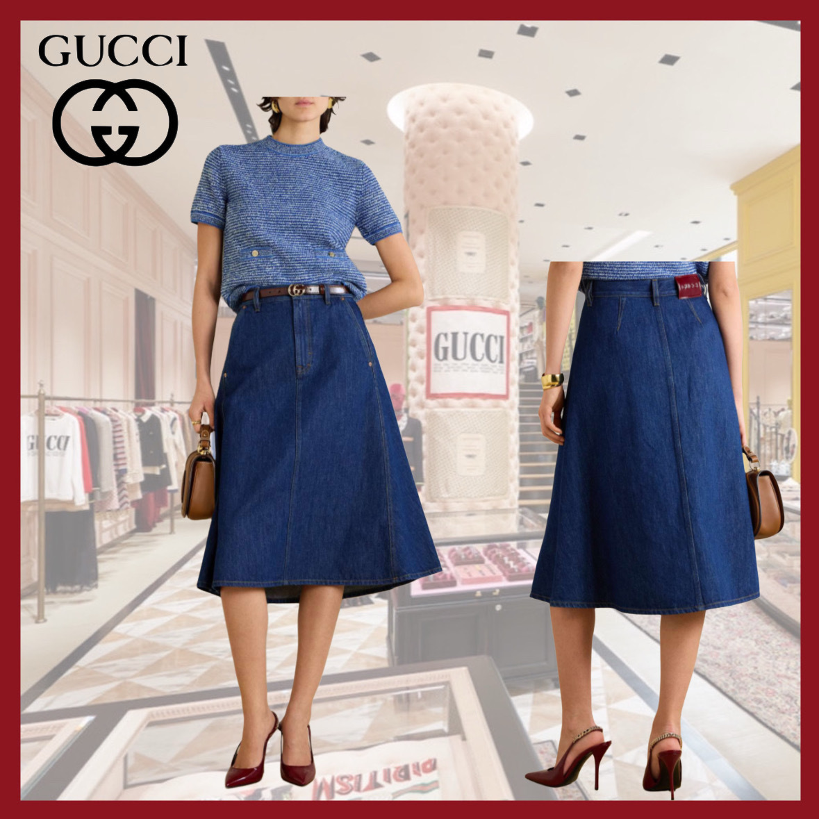 【関税込み】☆GUCCI☆ デニム ミディ丈スカート