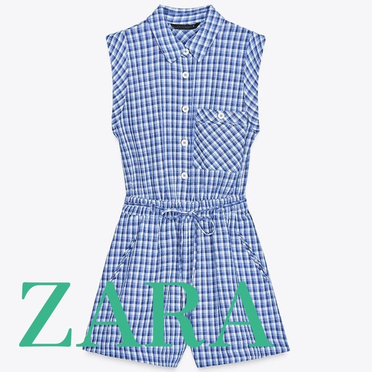 【ZARA】チェック柄ショート丈オールインワン 3075/867/044