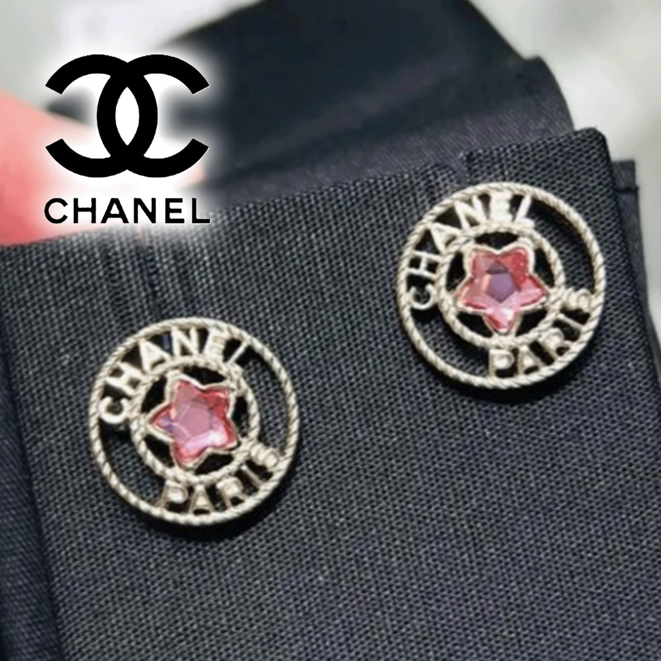 輝くピンクの星×ロゴが可愛い【CHANEL】ピアス