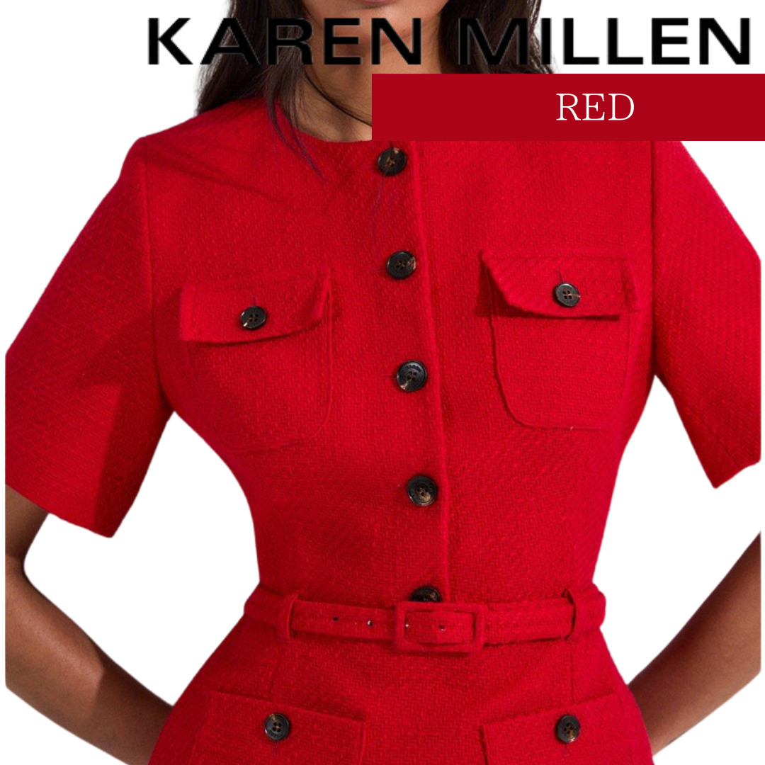 KAREN MILLEN 日本未入荷 テーラード ベルト 半袖 ミニドレス KAREN MILLEN 日本未入荷 テーラード ベルト 半袖 ミニドレス
