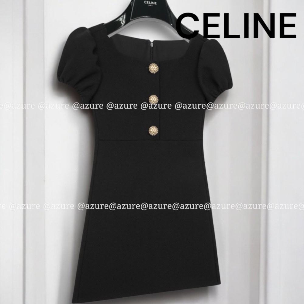 直営ショッパー付♪CELINE ウール ジュエルボタン ミニドレス