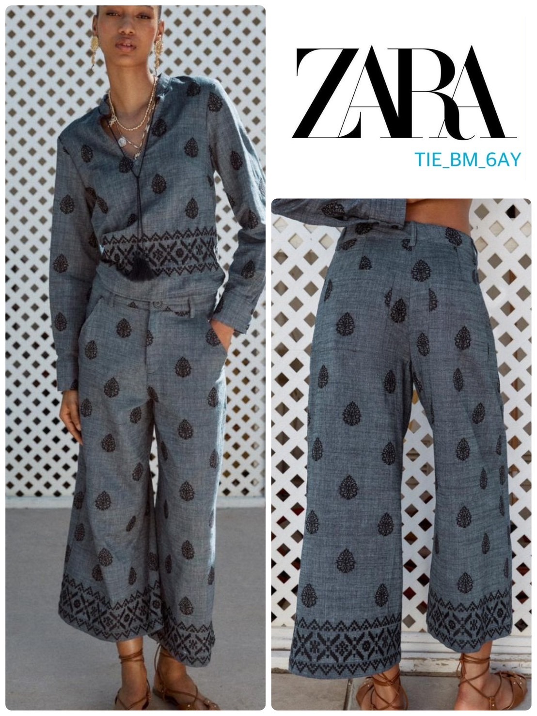 スペイン発送 ZARA 刺繍入りキュロットパンツ セットアップも！