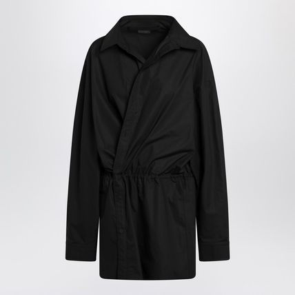バレンシアガ BALENCIAGA 黒のファー付き襟 半袖ワンピース