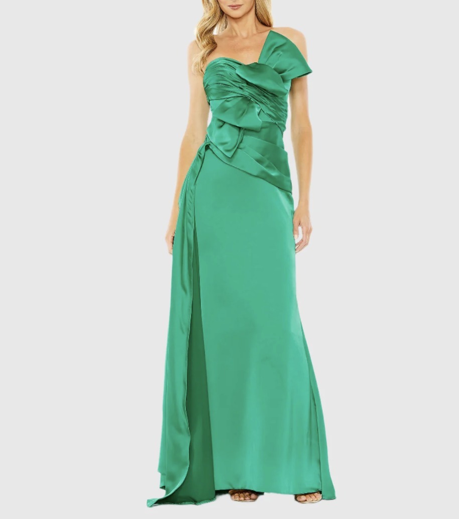 MAC DUGGAL フロントツイスト ストラップレス ロングドレス 緑