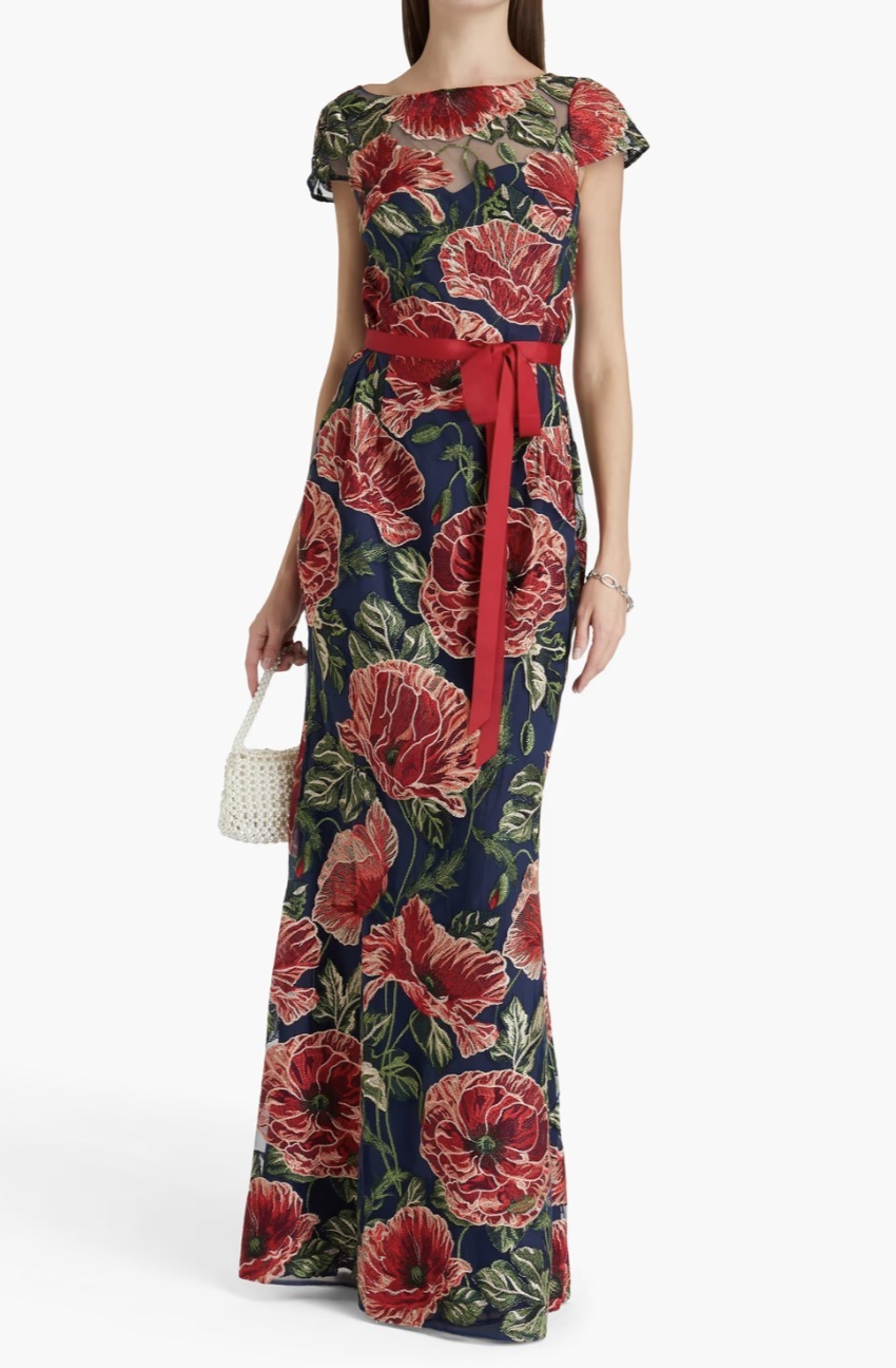 MARCHESA NOTTE 春爛漫♪フローラル 刺繍レース ロングドレス 赤