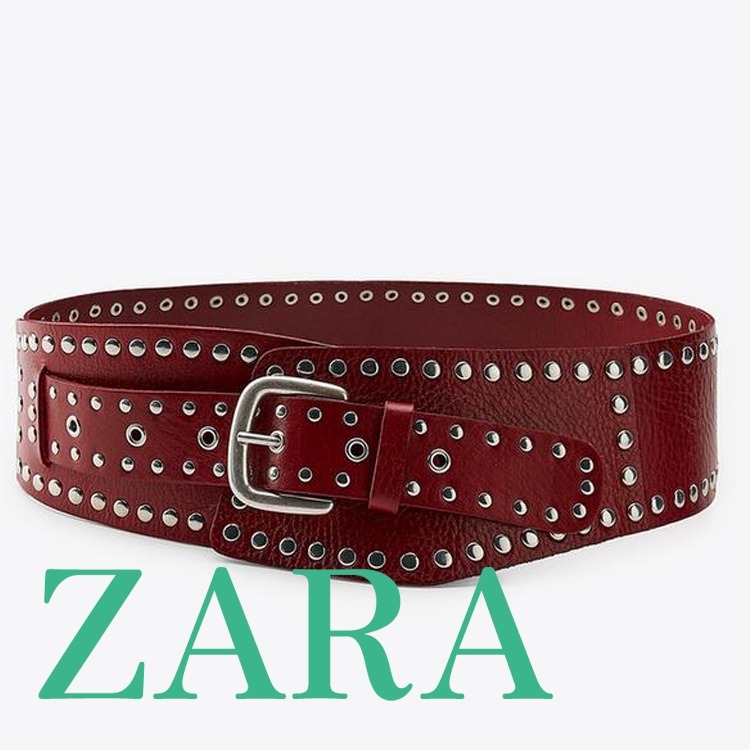 【ZARA】スタッズ レザー コルセットベルト レッド 1736/044/600
