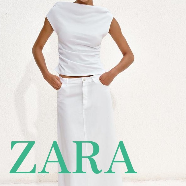 【ZARA】アシンメトリードレープＴシャツ ホワイト 1198/180/250