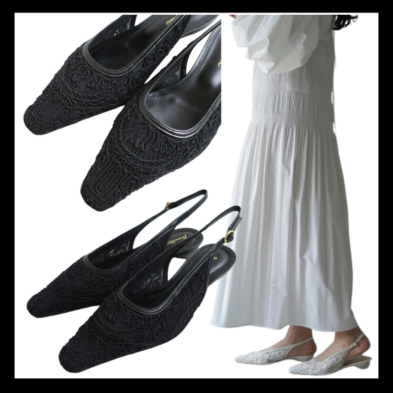 【Mame Kurogouchi】Cording Embroidery Sling Back Heels