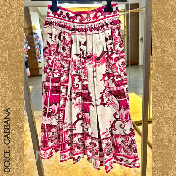 DOLCE&GABBANA ロゴ マヨリカプリント フレア ミディ丈 スカート