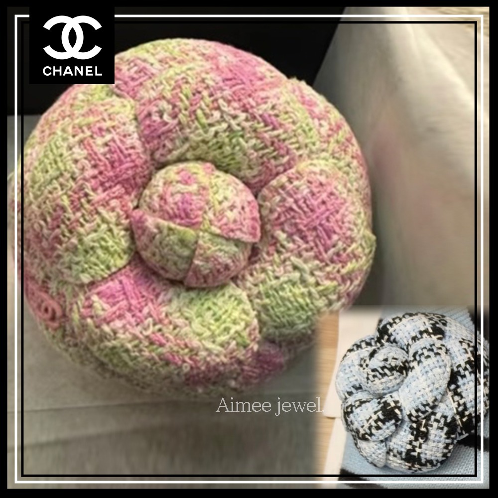 ＊春色ツイード＊【CHANEL】シャネル ブローチ カメリア CCロゴ