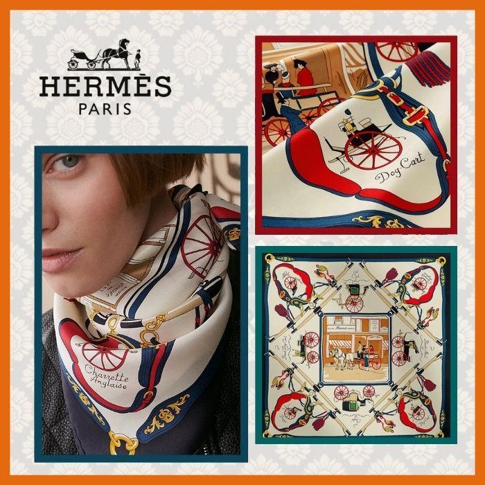 【シックな気品】HERMES カレ 70《Paronniez》カバン×クレーム