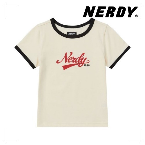 NERDY 公式正規品 womans バーシティ ロゴ リンガー 半袖Tシャツ