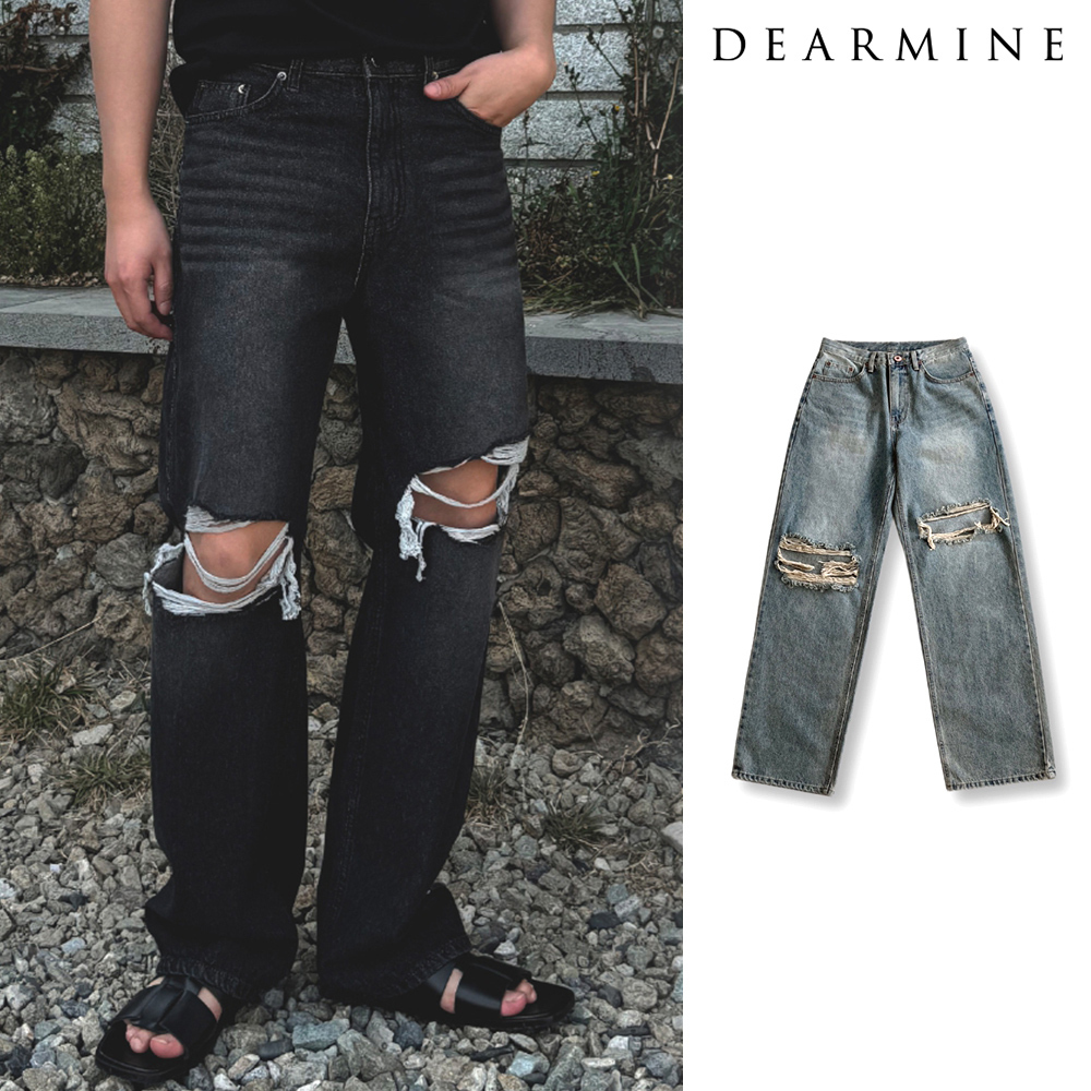 【DEARMINE】Vintage Destroyed Wide Denim