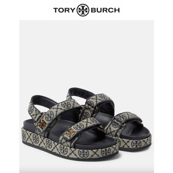 関税,送料無料 TORY BURCH Kira モノグラムVELCROサンダル