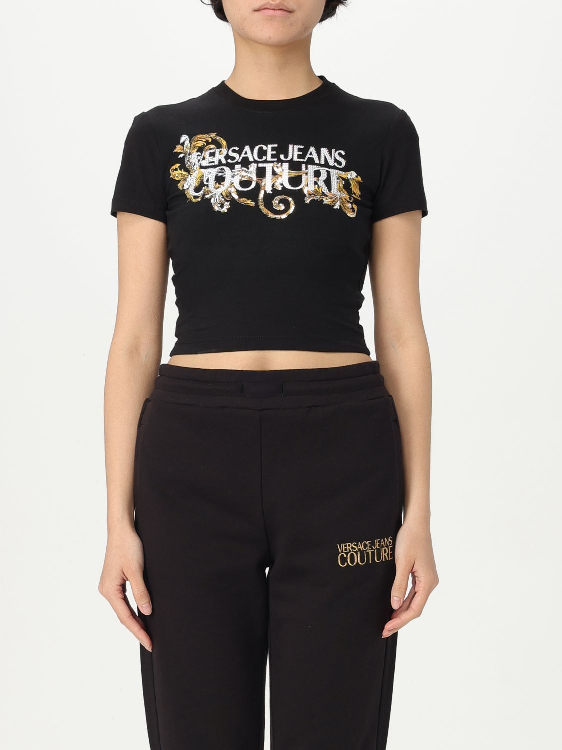 Tシャツ・カットソー VERSACE JEANS COUTURE Woman T-Shirt Black 78HAHC05CJ02C G89