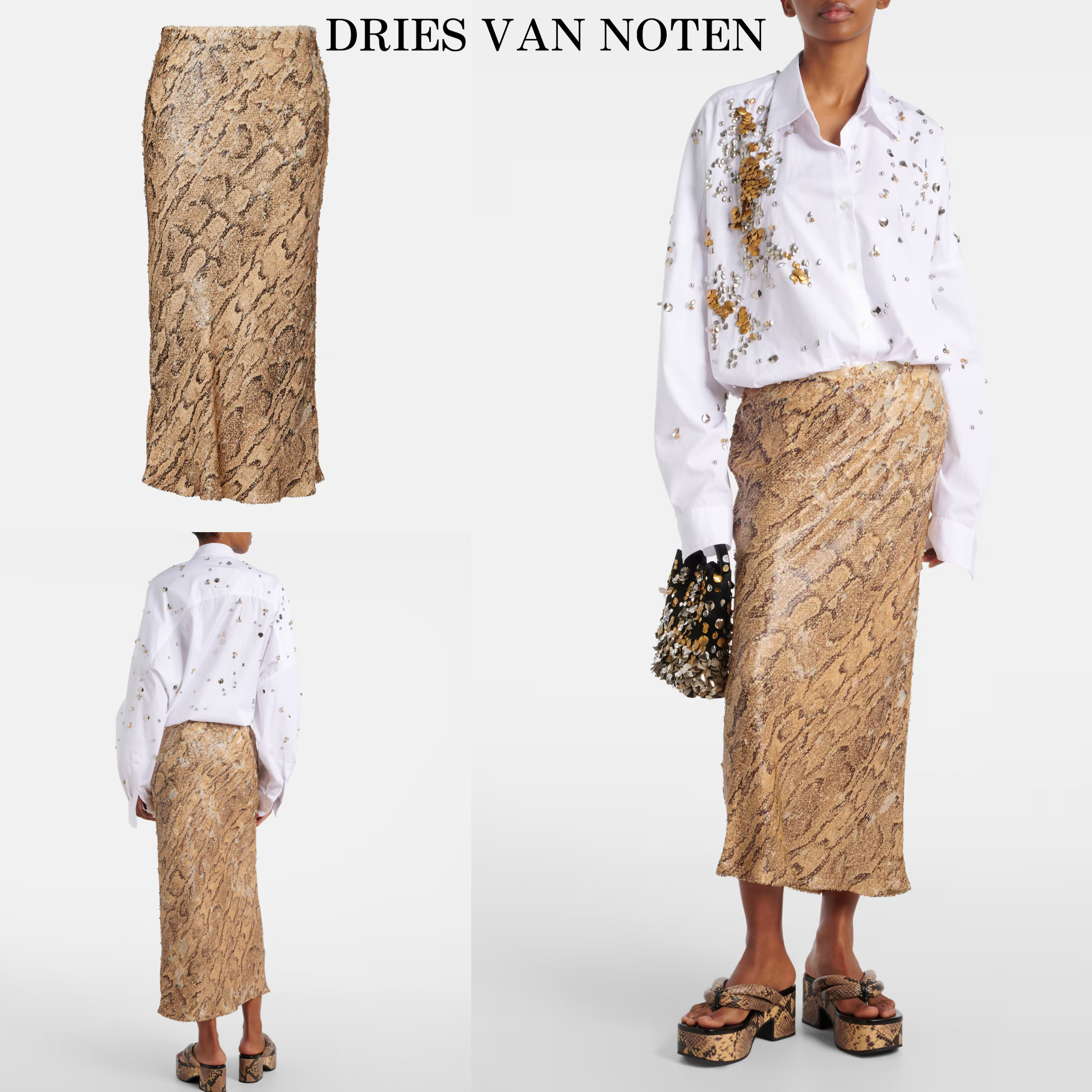 *DRIES VAN NOTEN* スパンコール付 ペンシルスカート レオパード