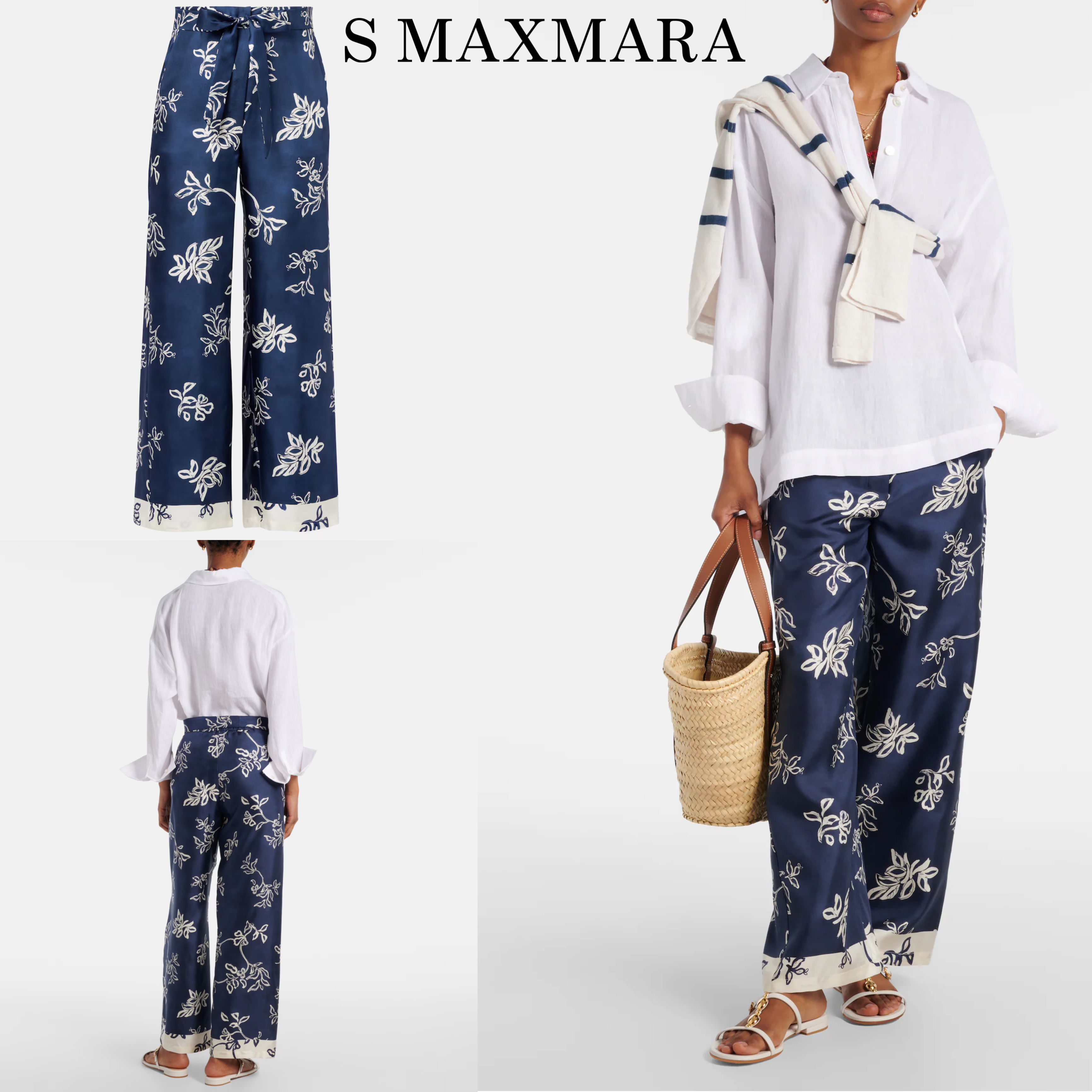 *S MAXMARA* Cinzia シルクワイドハイライズパンツ ボタニカル