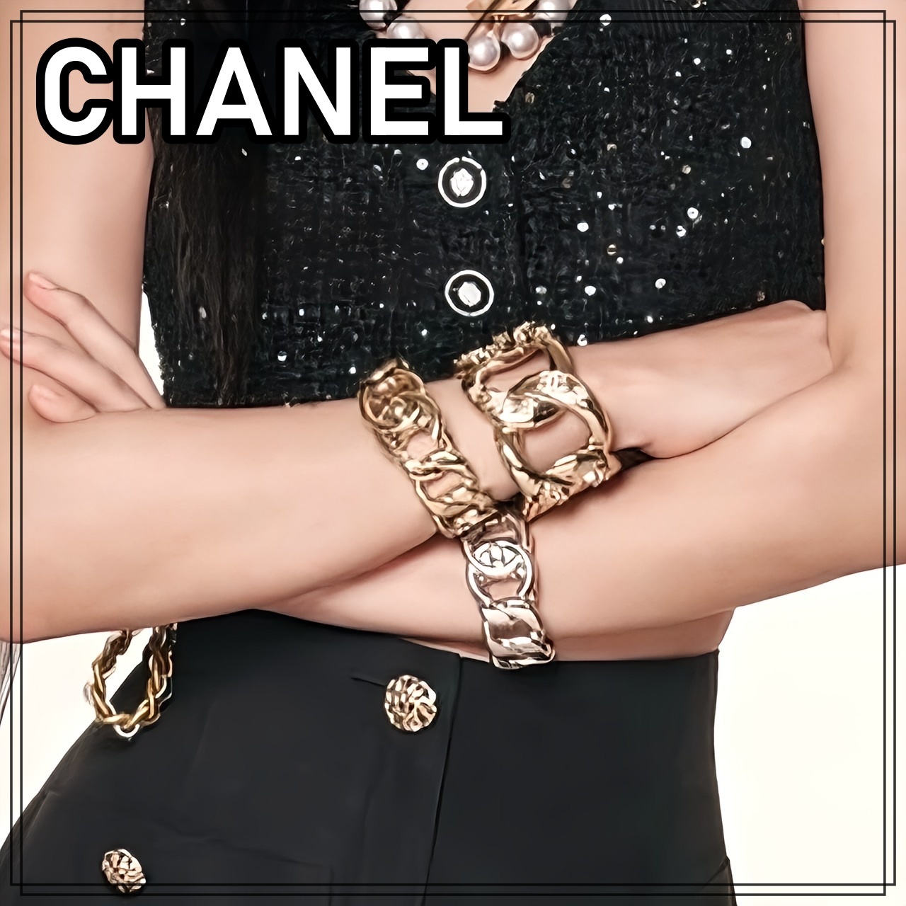 【25S/星とCCロゴが可愛い♪】CHANEL バングル メタル ゴールド