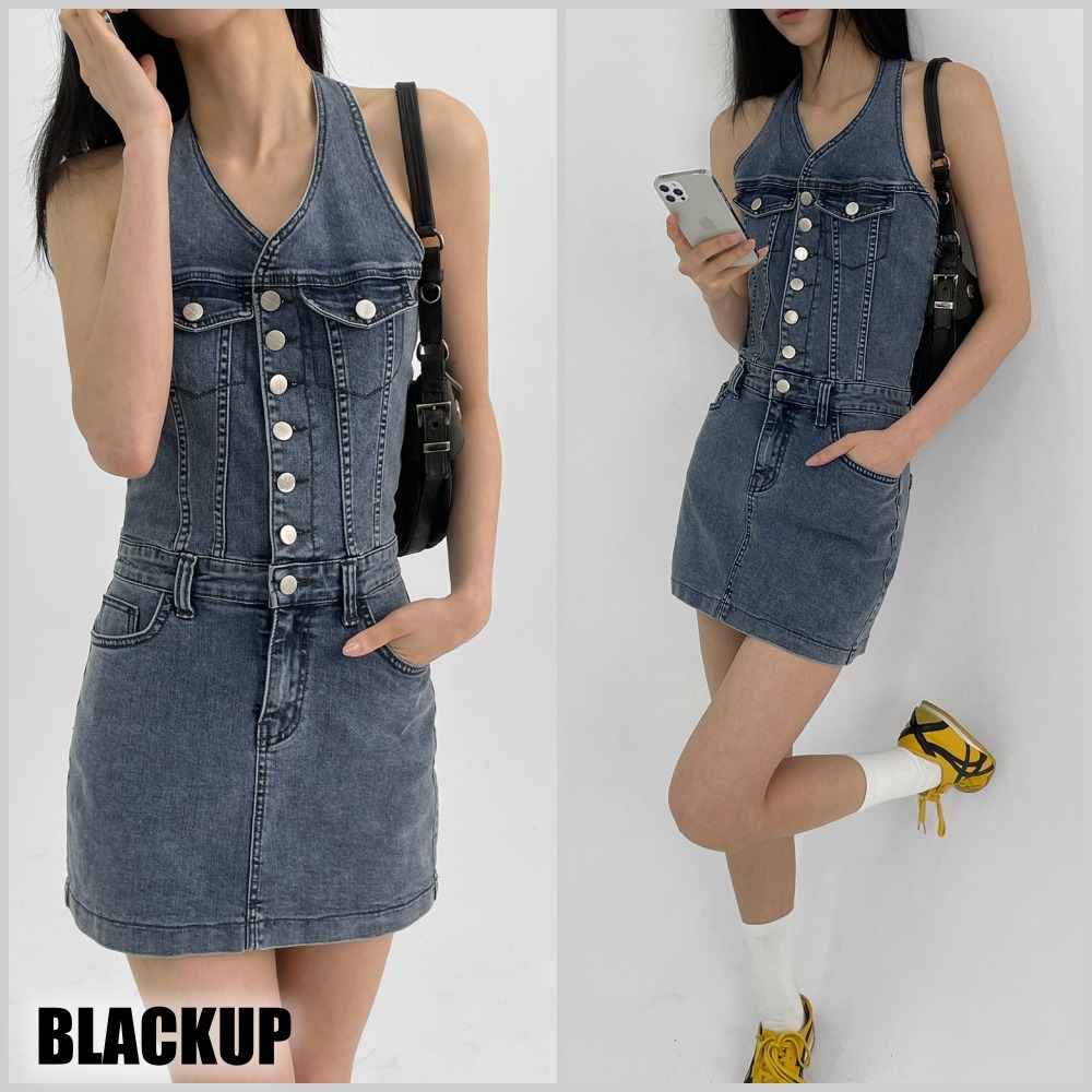 ★BLACKUP★ ホルターネック スパン ミニワンピース