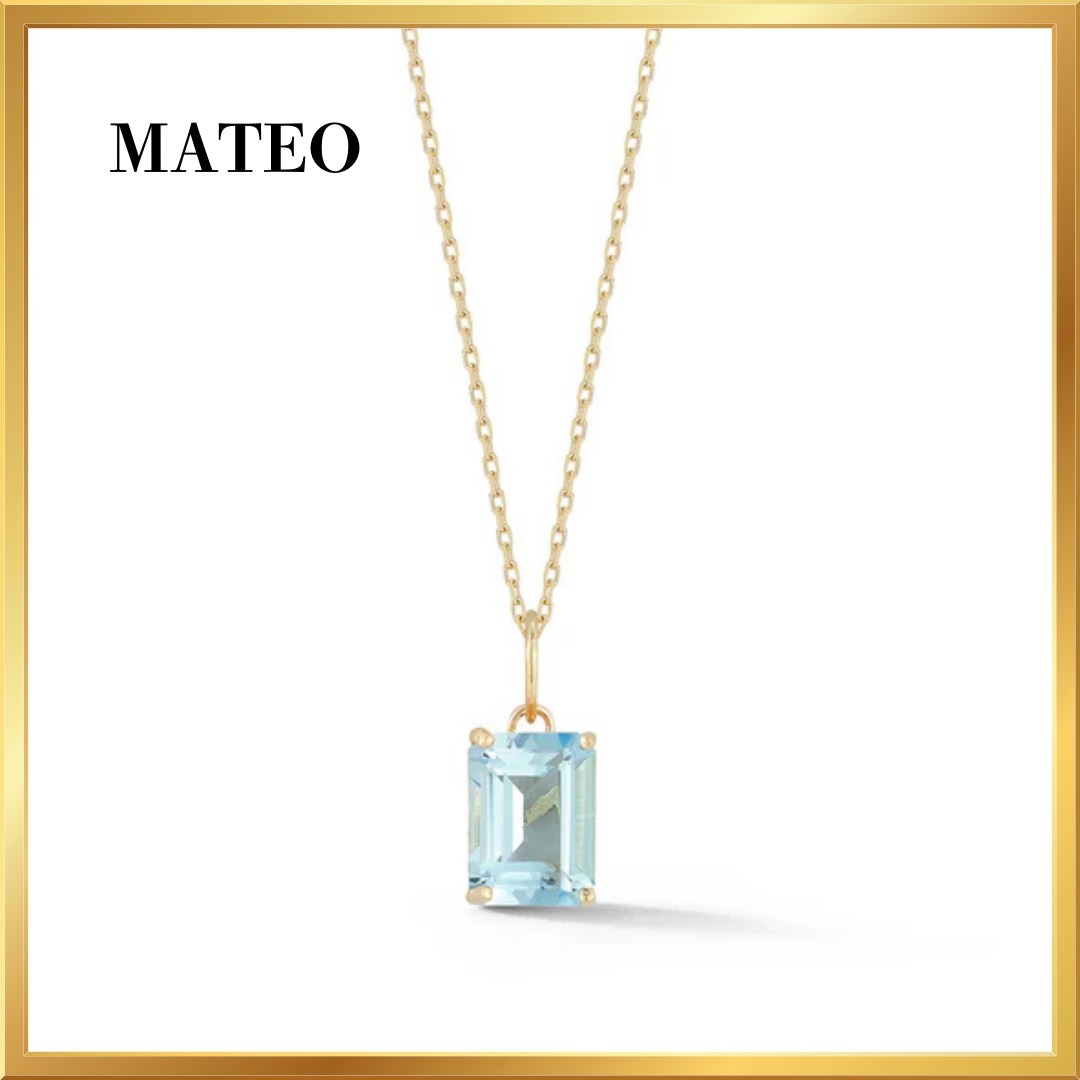 MATEO♦14K エメラルドカット ブルートパーズネックレス
