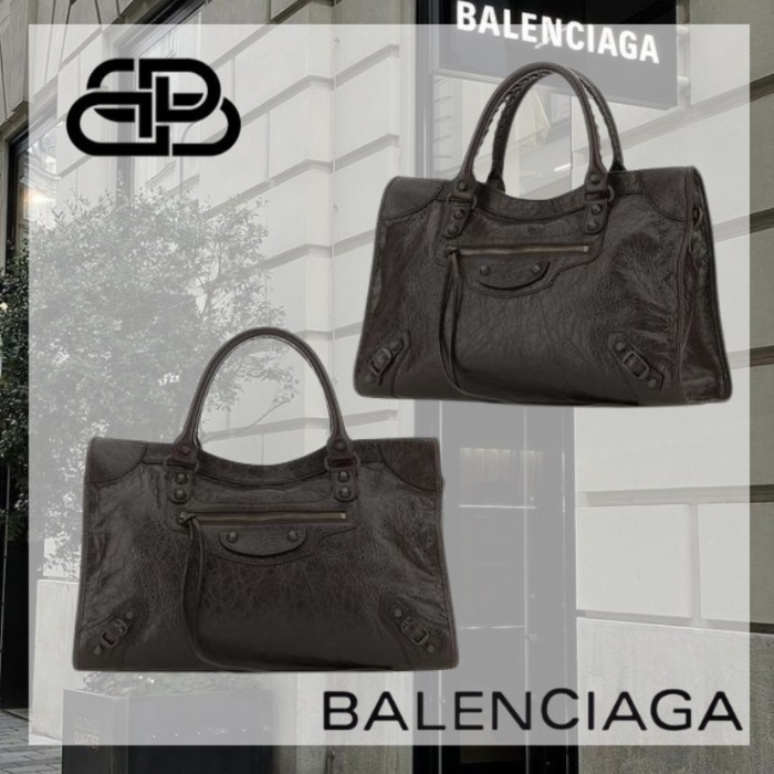 BALENCIAGA ダークブラウン レザー ミディアム ハンドバッグ