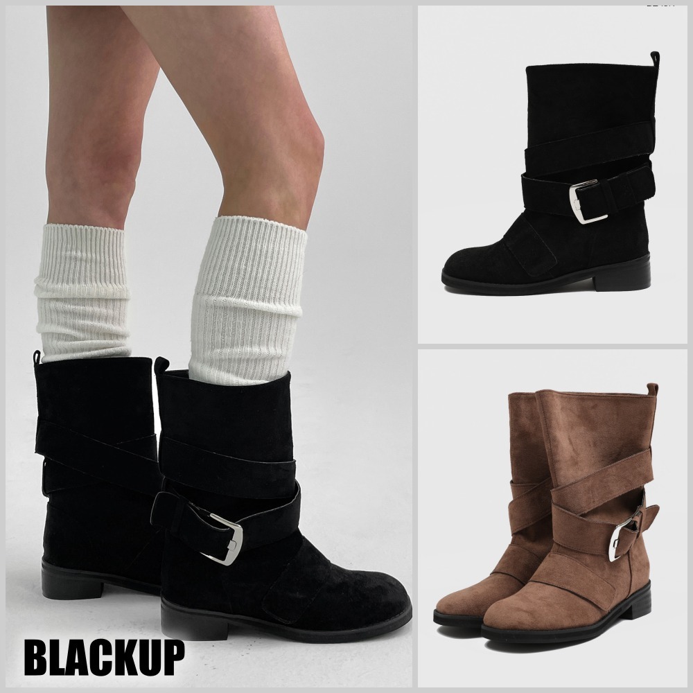 ★BLACKUP★ スウェード バックル ミドルブーツ 2色