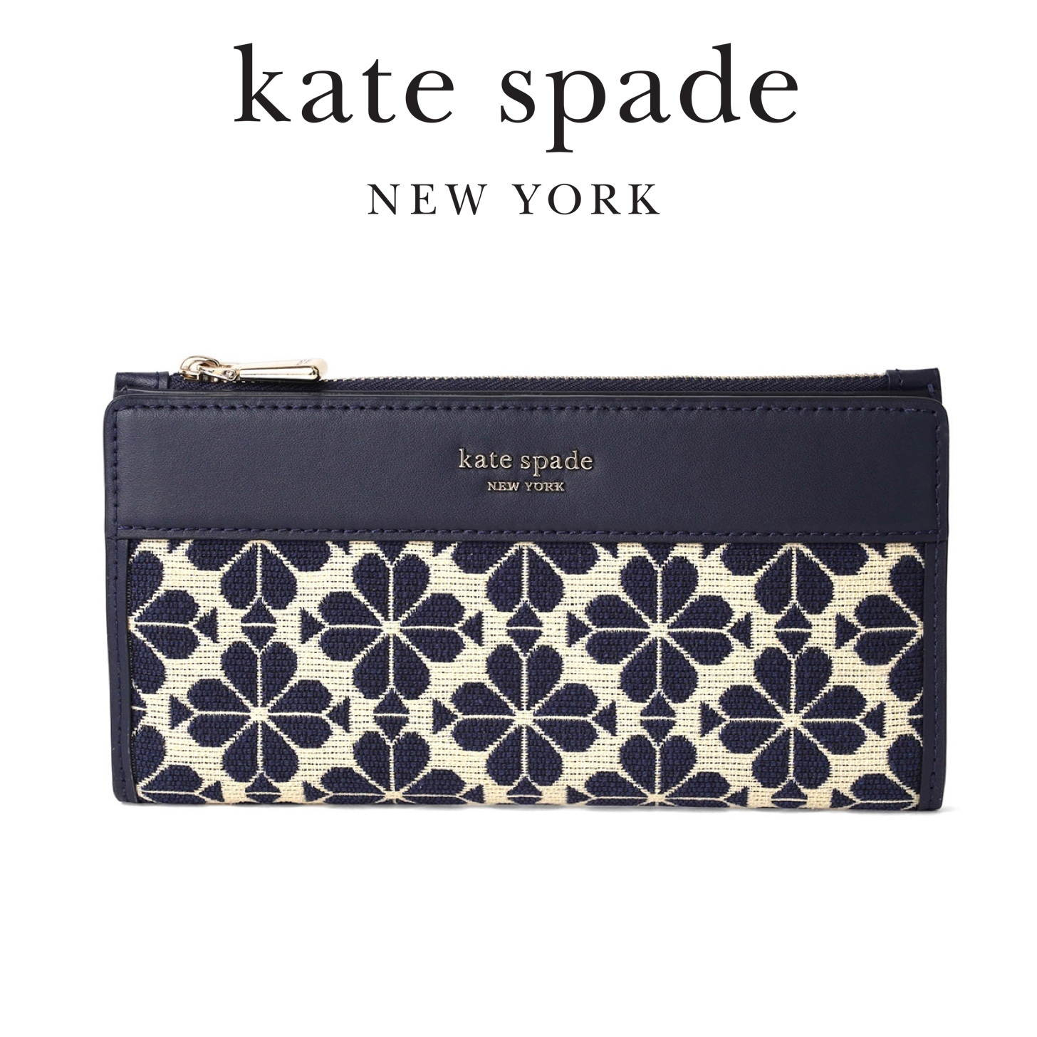 ★kate spade★ スペードフラワー ジャガード ファスナー長財布