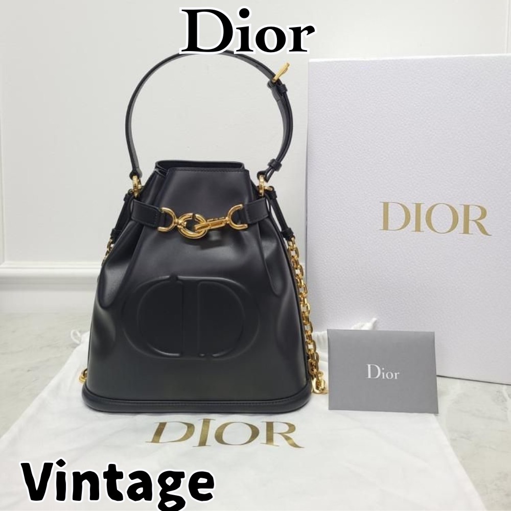 【ヴィンテージ】Rank:A☆Dior BLACK CD MIDI バケットバッグ