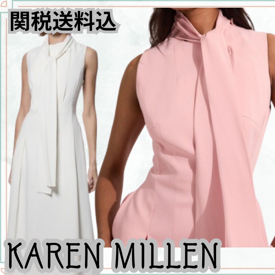 関送込【KAREN MILLEN】ストレッチタイネックフルスカートドレス