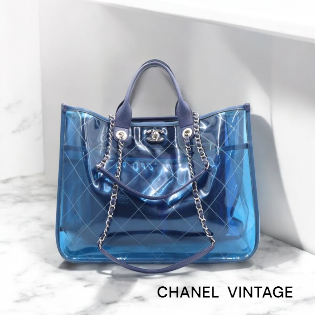 VINTAGE●CHANEL●シャネル ブルー PVC素材 ショルダーバッグ