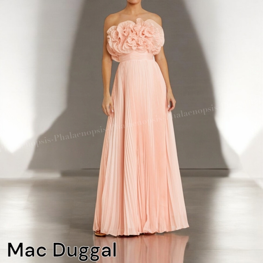 ●Mac Duggal●フリル プリーツ シフォン ストラップレス ガウン