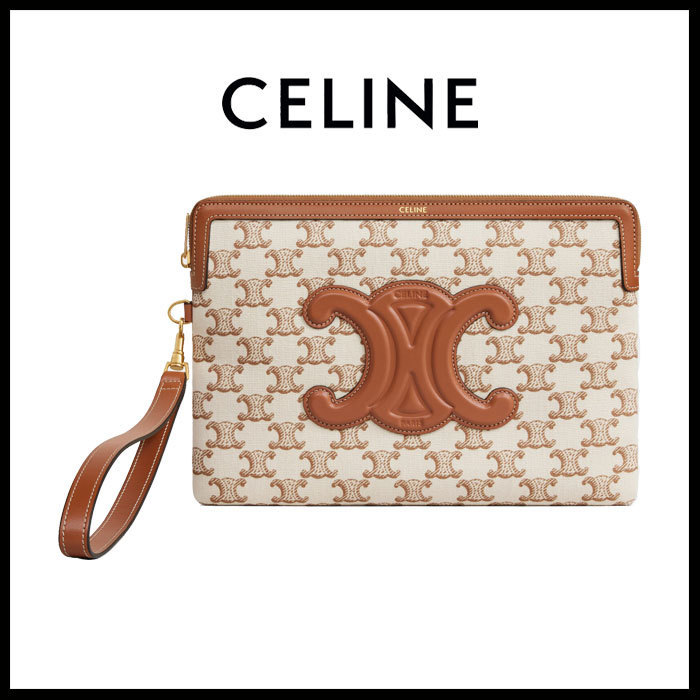【直営】CELINE ラフィア ストラップ付スモールポーチ CELINE 直営店 ショルダーストラップ付きスモールポーチTRIOMPHE