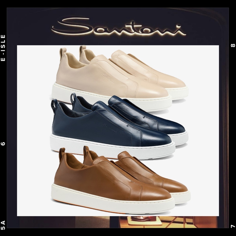 希少【Santoni】レザー スリッポン スニーカー