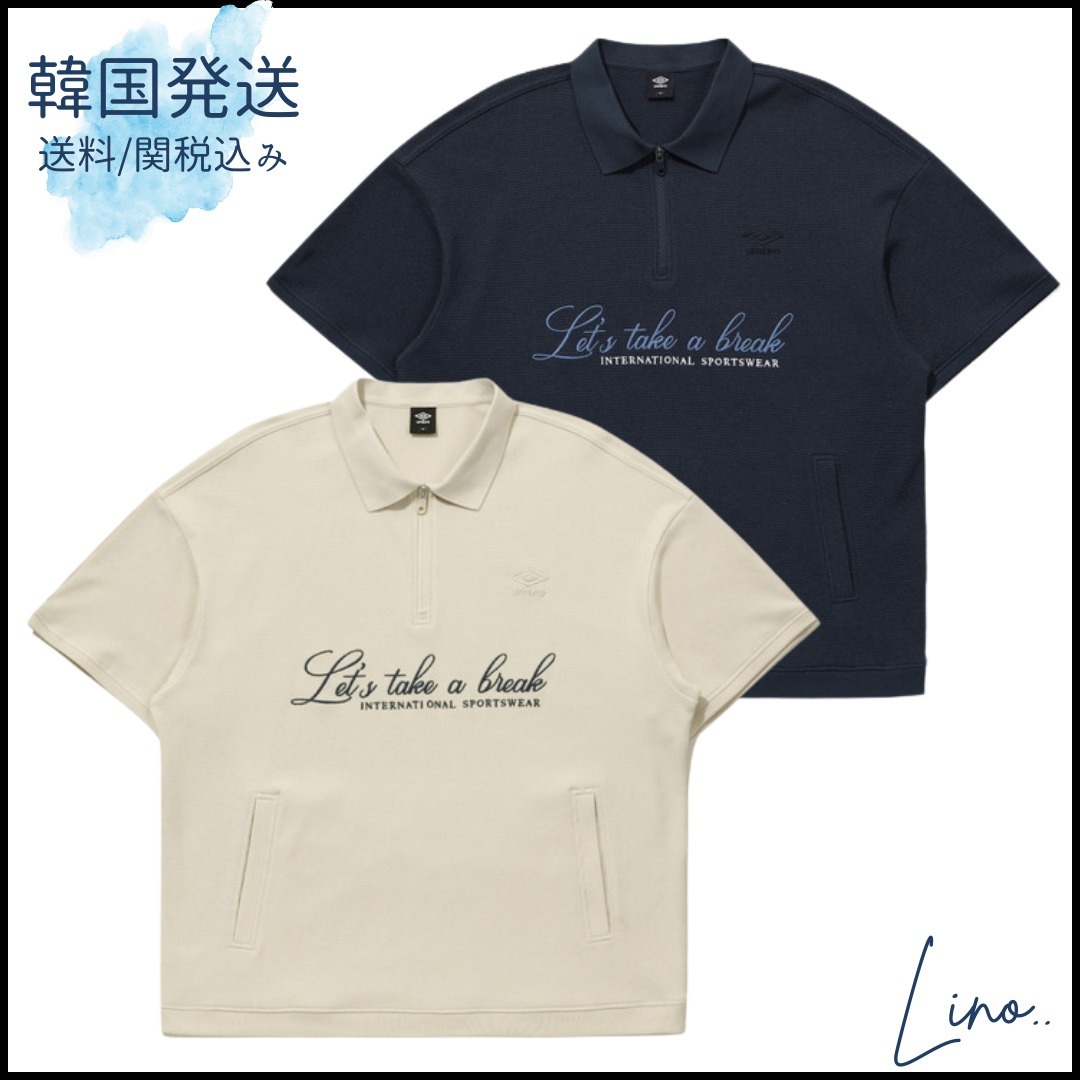 【UMBRO】関税/送料込み ワッフル 半袖 ハーフジップ ポロシャツ