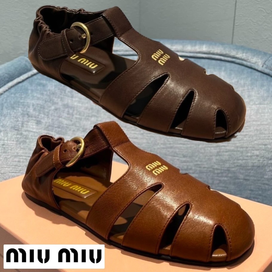【軽量】MIUMIU ★ フリルナッパレザー サンダル