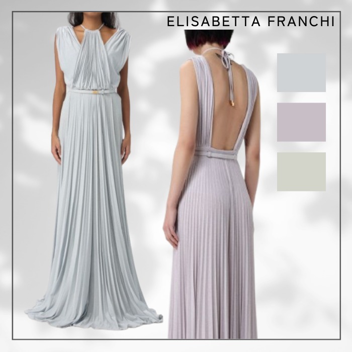 【ELISABETTA FRANCHI】ジュエルネック レッドカーペットドレス
