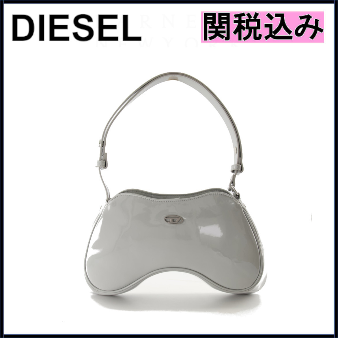 国内発送★DIESEL★ロゴ グレーエナメルバッグ