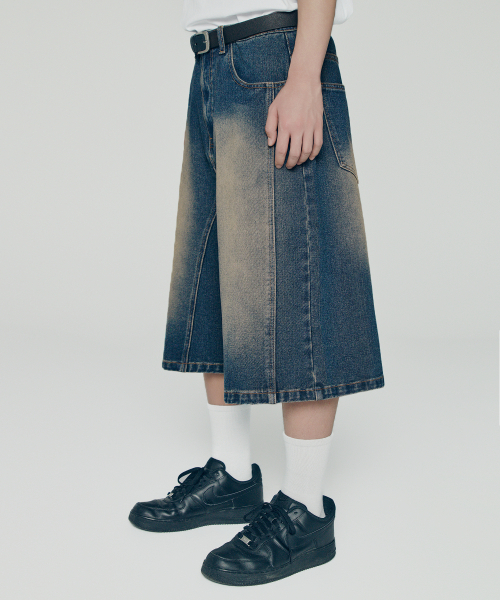 ハーフ・ショートパンツ Washed cut denim bermuda pants 2color