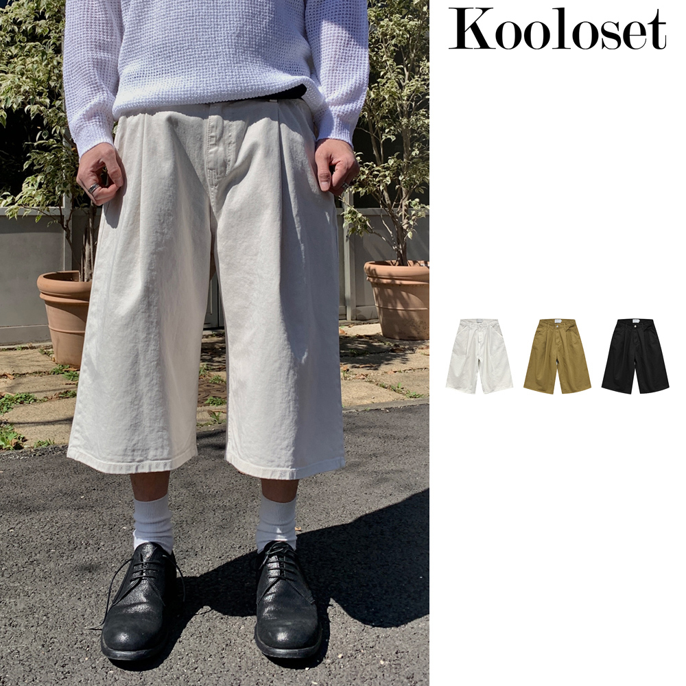 【KOOLOSET】Mood Deep Tuck Bermuda Denim