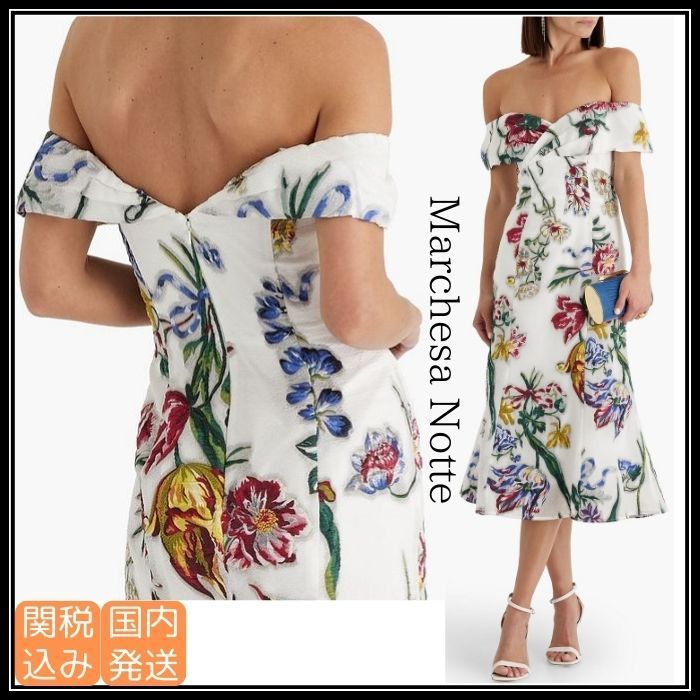 Marchesa Notte オフショルダー フレア ミディ ドレス 関税込み