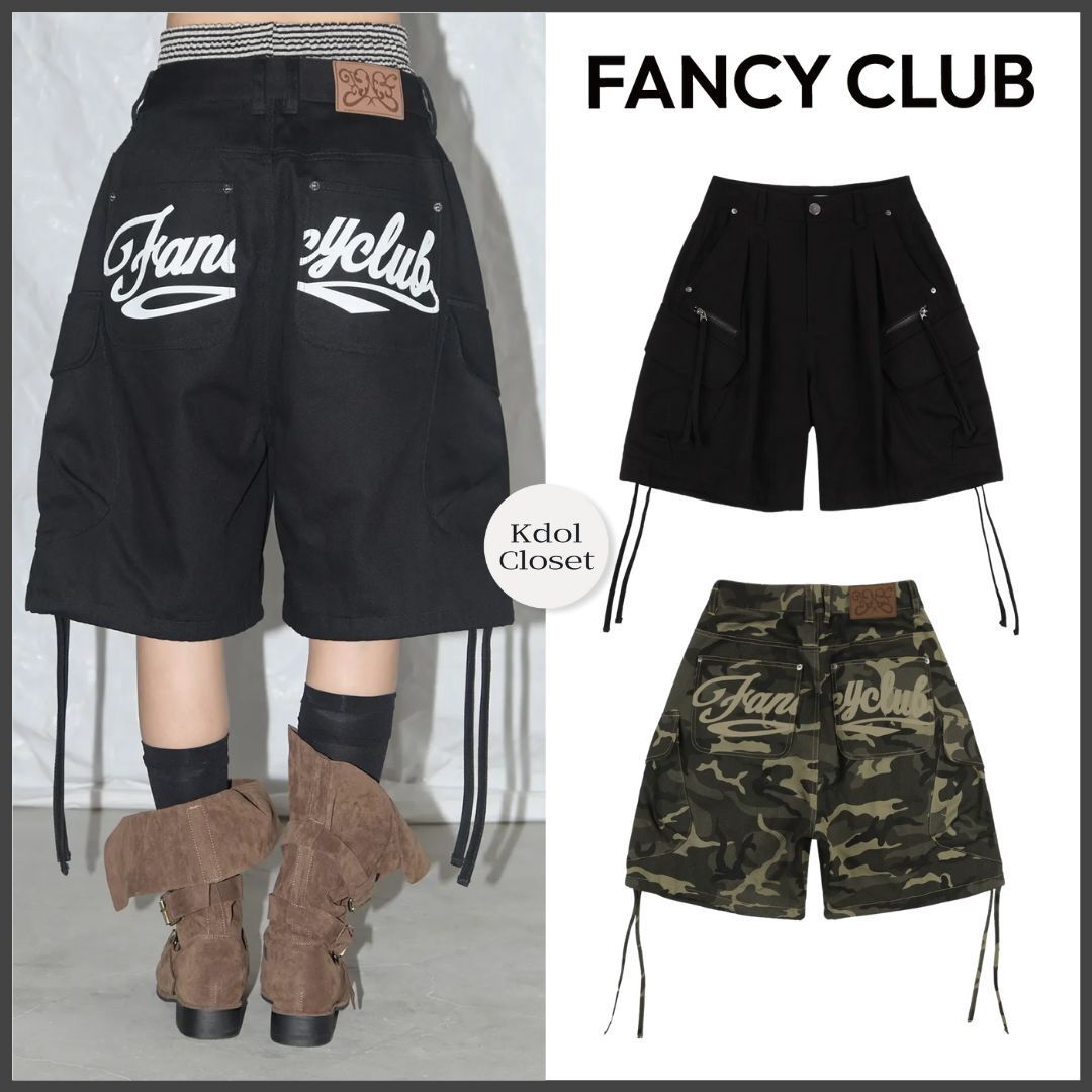 韓国女子 [NASTY FANCY CLUB] CARGO LETTERING BERMUDA PANTS