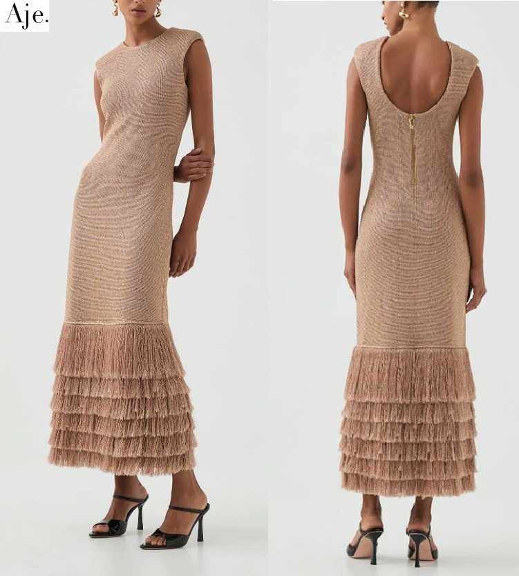 【AJE】裾フリンジスリムニットドレスBreeze Knit Midi Dress