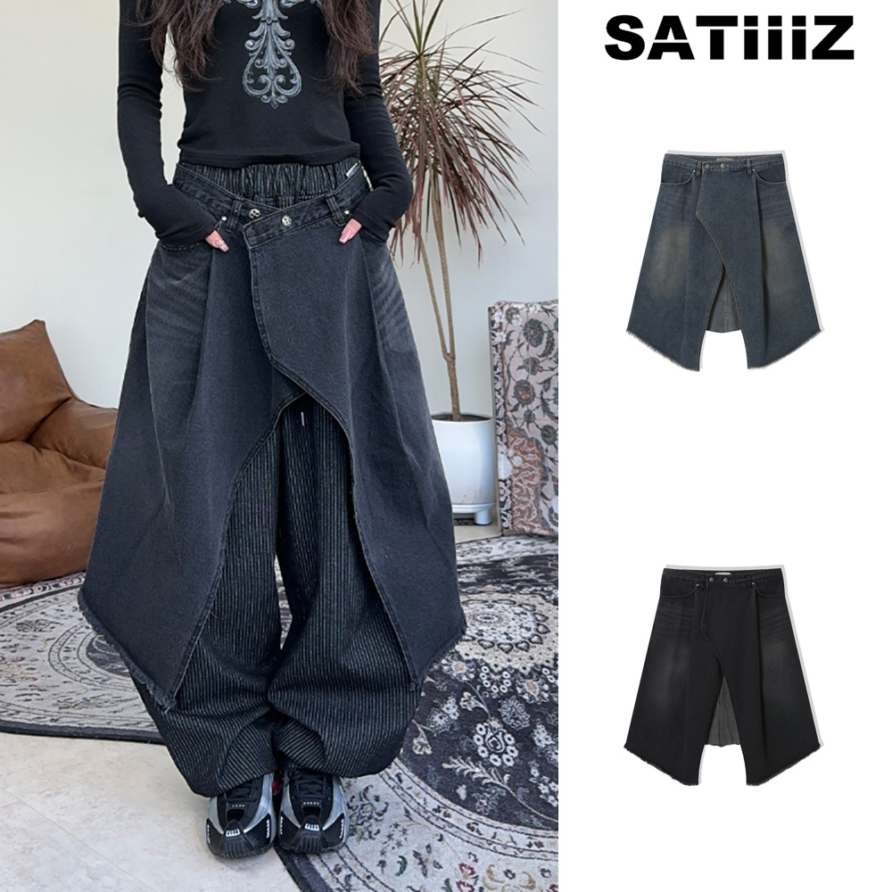 【SATIIIZ】Esop denim wrap skirt