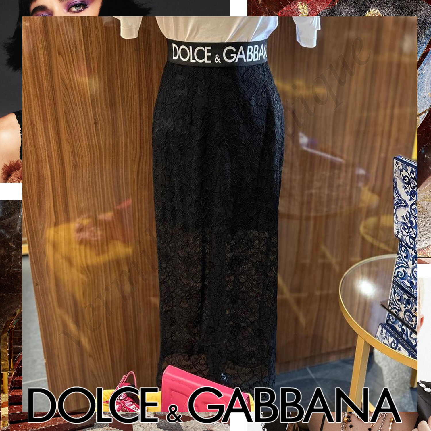 Dolce & Gabbana ロゴ フローラル レース スカート ブラック