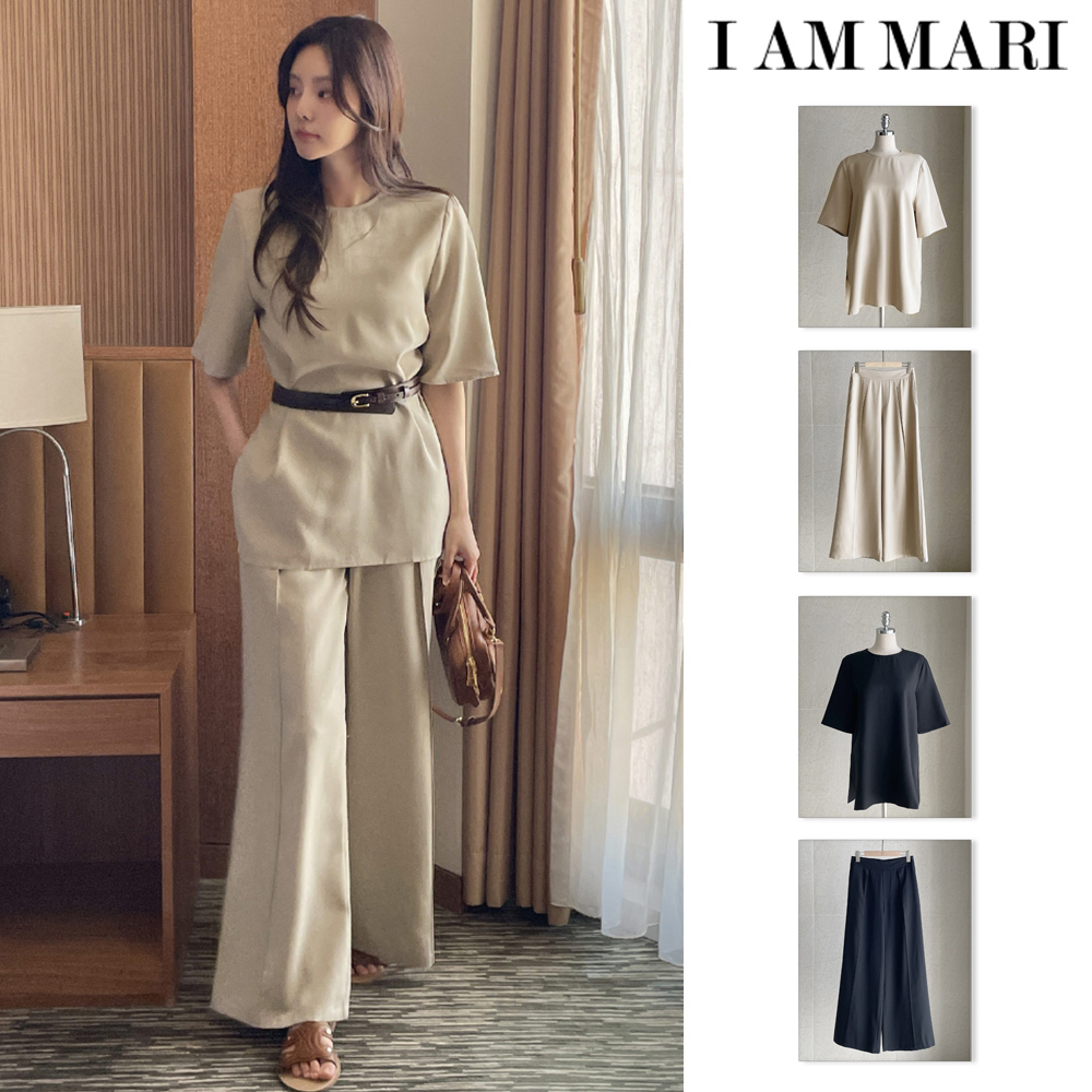 【I AM MARI】Washia Linen S/S T Blouse Wide Slacks Set