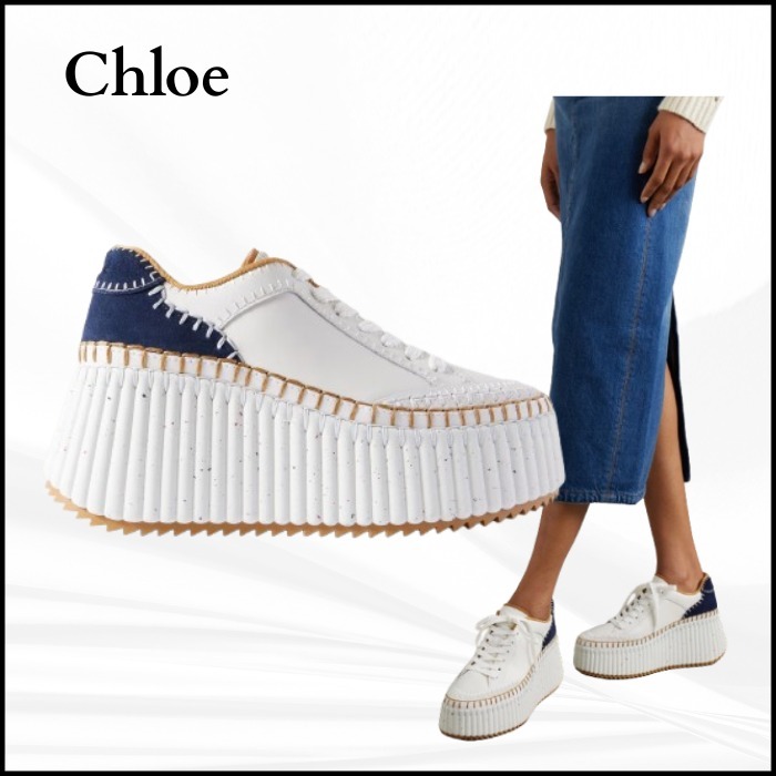【Chloe】Nama スエードトリムレザープラットフォームスニーカー